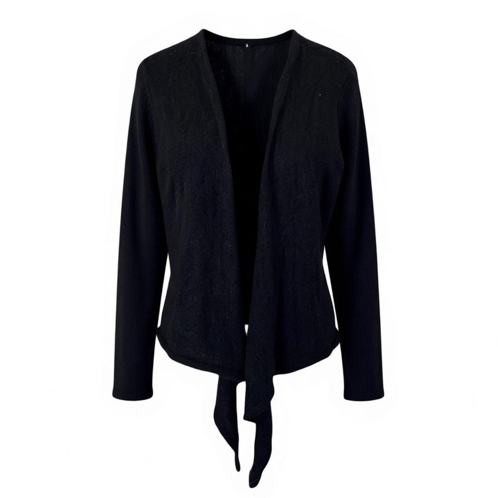 Norm Thompson Black Open Front Tie-Front Cardigan Sweater